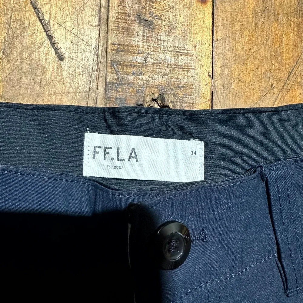 FF.LA Chino Pants Womens 34 Blue Solid Flat Front Curvy Fit Slash Pocket Outdoor
